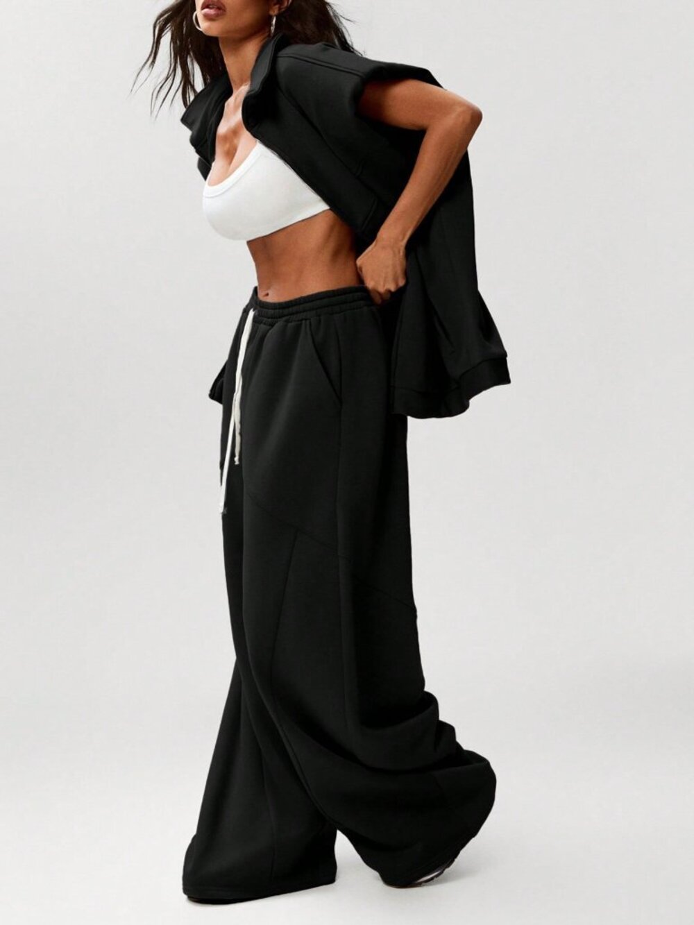 Black Casual Women's Oversized Barrel Leg Cozy Barrel Sweatpants